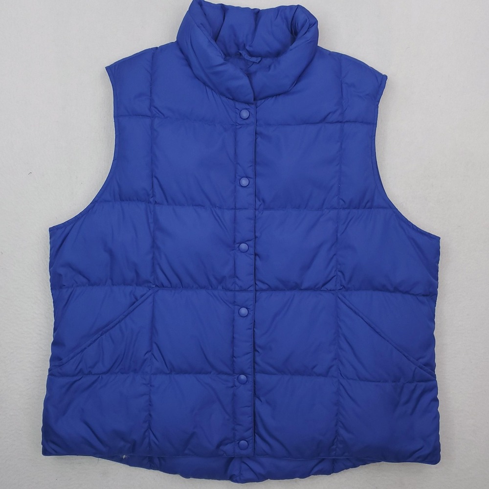 Lands End Puffer Vest Womens XL Blue Goose Down Quilted Snap Front Insulated